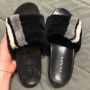 Prada Platform Mink Slipper Slides Sz 38